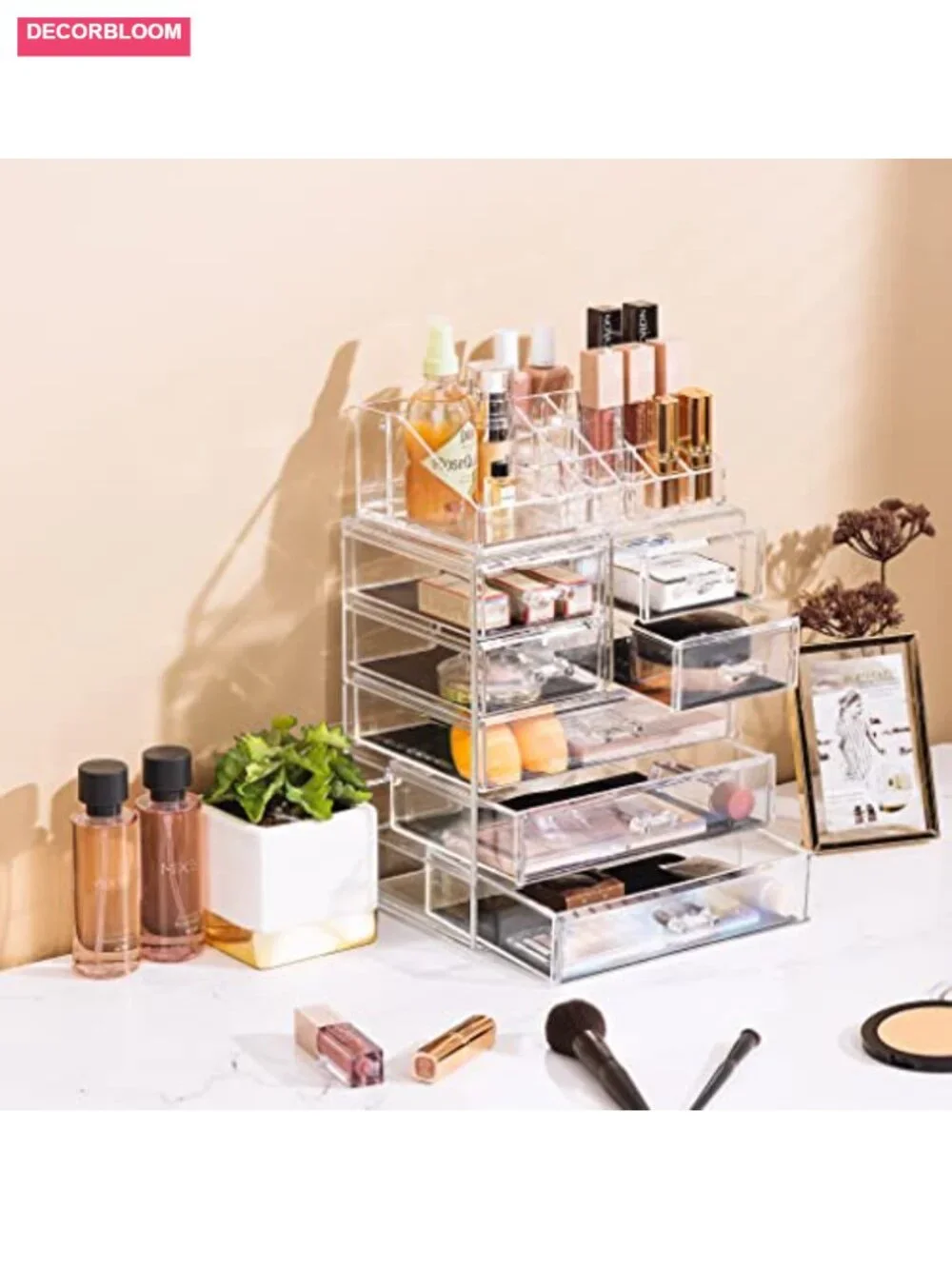 Acrylic Makeup Organizer with 7 Drawers, Vanity Storage for Brushes & Jewelry